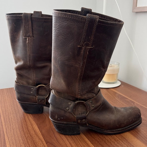 Frye Harness 12R Boots - women’s Brown Leather Mid-Calf Roper Boots - Picture 10 of 15
